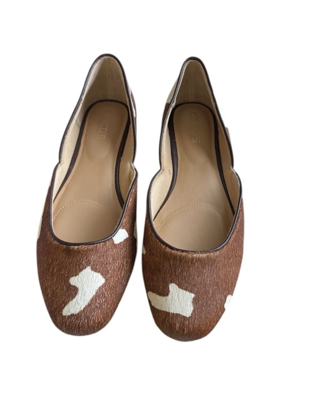 Chicos Sophie Cow Print Haircalf Flats 9.5 Western Ranchcore Shoes